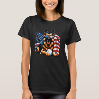 Patriotic German Shepherd Dog Baseball USA Flag Am Tシャツ