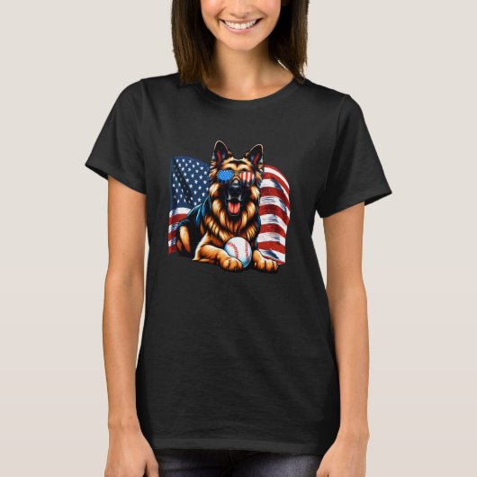 Patriotic German Shepherd Dog Baseball USA Flag Am Tシャツ (正面)