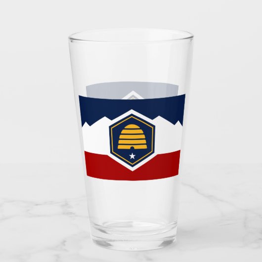 Patriotic glass cup with new flag of Utah, USA タンブラーグラス (正面)
