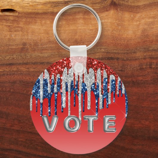 Patriotic Glitter Drip Americana Vote キーホルダー (裏面)