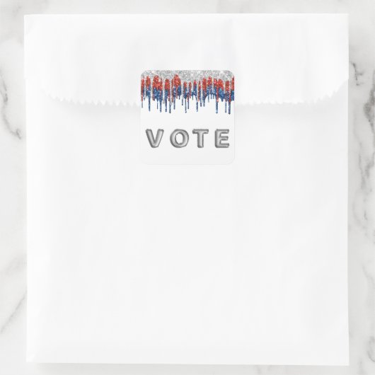 Patriotic Glitter Drip Border Vote スクエアシール (バッグ)
