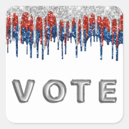 Patriotic Glitter Drip Border Vote スクエアシール