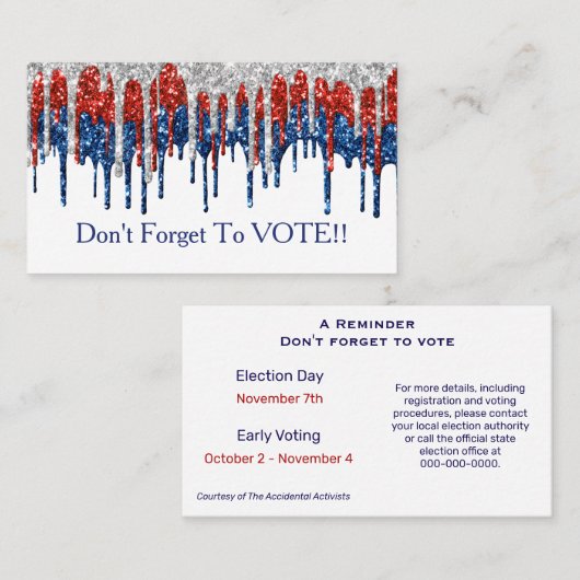 Patriotic Glitter Drip Border Vote Reminder 名刺 (正面/裏面)