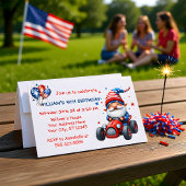 Patriotic Gnome Red Car 5th Birthday Invitation 招待状