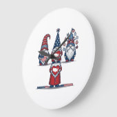 Patriotic Gnome Trio Vintage Vector Design_1 ラージ壁時計 (傾斜)