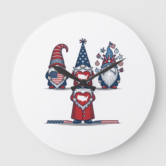 Patriotic Gnome Trio Vintage Vector Design_1 ラージ壁時計 (正面)