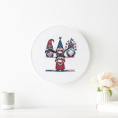 Patriotic Gnome Trio Vintage Vector Design_1 ラージ壁時計 (ホーム)