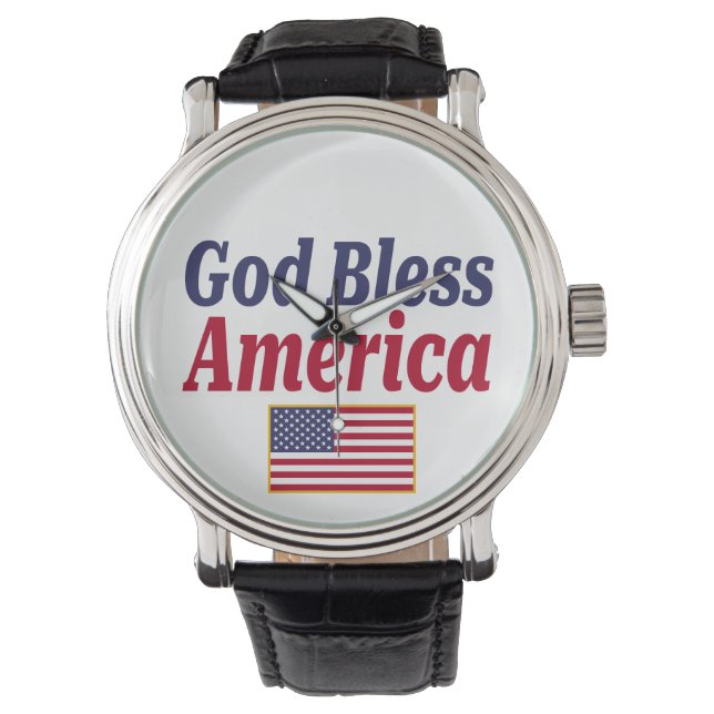 Patriotic God Bless America Flag 腕時計 (正面)