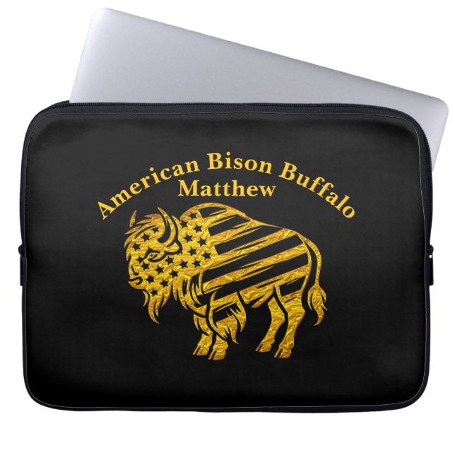 Patriotic Gold Bison Design ラップトップスリーブ (正面)