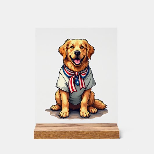 Patriotic Golden Dog Vintage Engraving Shirt 2 アクリルサイン (正面)