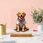 Patriotic Golden Dog Vintage Engraving Shirt 2 アクリルサイン (ウェディング)