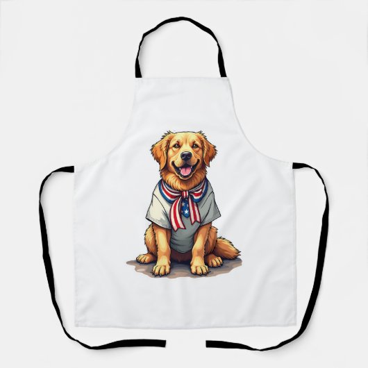 Patriotic Golden Dog Vintage Engraving Shirt 2 エプロン (正面)