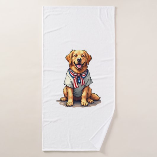 Patriotic Golden Dog Vintage Engraving Shirt 2 バスタオル (バスタオル)
