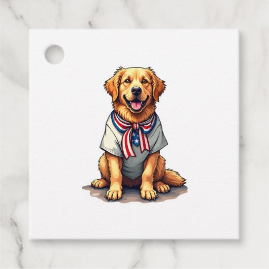 Patriotic Golden Dog Vintage Engraving Shirt 2 フェイバータグ (正面)