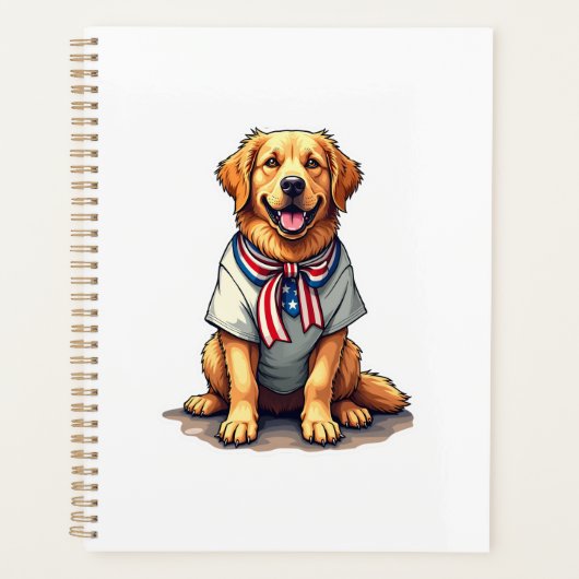 Patriotic Golden Dog Vintage Engraving Shirt 2 プランナー手帳 (正面)