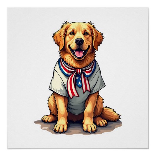 Patriotic Golden Dog Vintage Engraving Shirt 2 ポスター (正面)