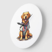 Patriotic Golden Dog Vintage Engraving Shirt 2 ラージ壁時計 (傾斜)