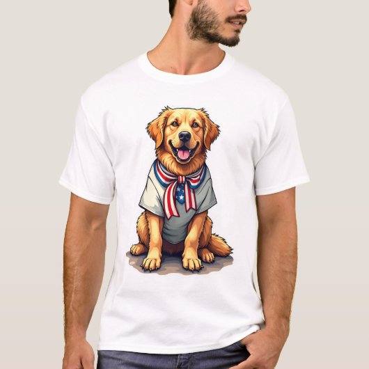 Patriotic Golden Dog Vintage Engraving Shirt 2 Tシャツ (正面)