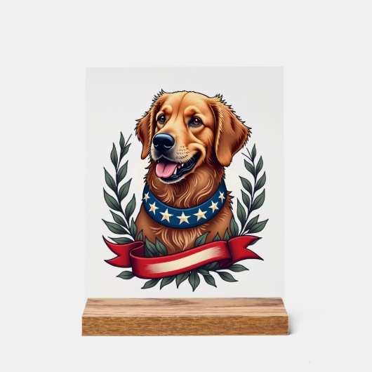 Patriotic Golden Retriever Americana Art Tee 2 アクリルサイン (正面)