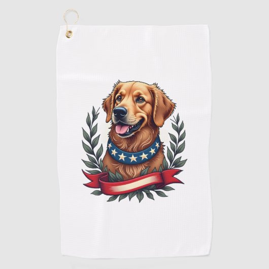 Patriotic Golden Retriever Americana Art Tee 2 ゴルフタオル (正面)