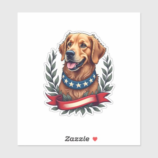 Patriotic Golden Retriever Americana Art Tee 2 シール (シート)