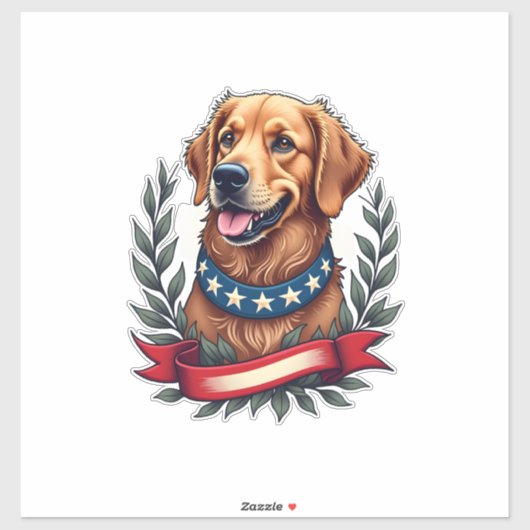 Patriotic Golden Retriever Americana Art Tee 2 シール (シート)