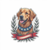 Patriotic Golden Retriever Americana Art Tee 2 シール (正面)