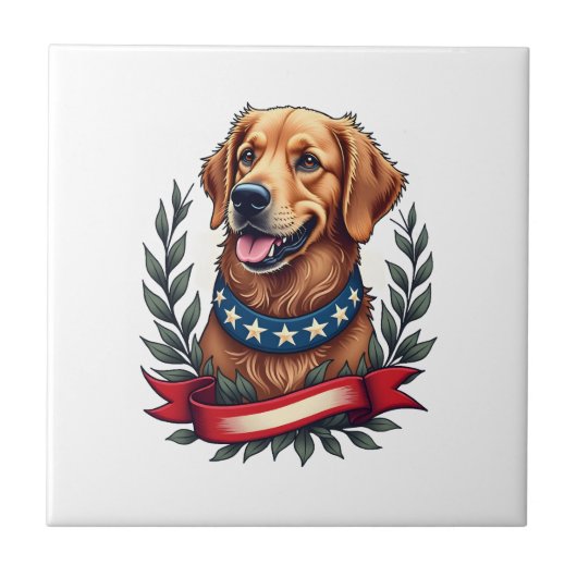 Patriotic Golden Retriever Americana Art Tee 2 タイル (正面)