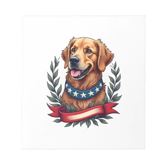 Patriotic Golden Retriever Americana Art Tee 2 ノートパッド (正面)