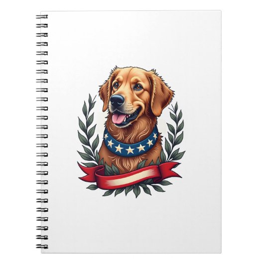 Patriotic Golden Retriever Americana Art Tee 2 ノートブック (正面)