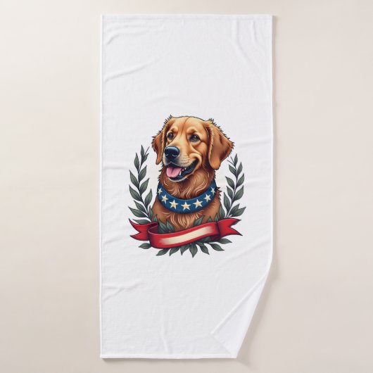 Patriotic Golden Retriever Americana Art Tee 2 バスタオル (バスタオル)