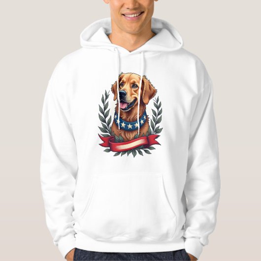 Patriotic Golden Retriever Americana Art Tee 2 パーカ (正面)