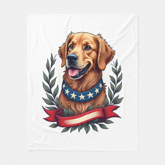 Patriotic Golden Retriever Americana Art Tee 2 フリースブランケット (正面)