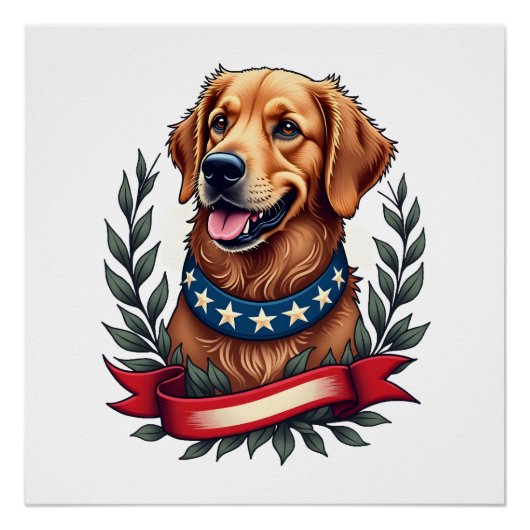 Patriotic Golden Retriever Americana Art Tee 2 ポスター (正面)