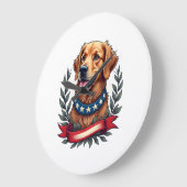Patriotic Golden Retriever Americana Art Tee 2 ラージ壁時計 (傾斜)
