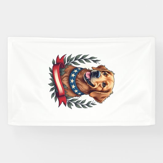 Patriotic Golden Retriever Americana Art Tee 2 横断幕 (横)