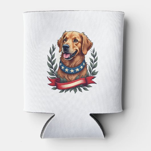 Patriotic Golden Retriever Americana Art Tee 2 缶クーラー (正面)