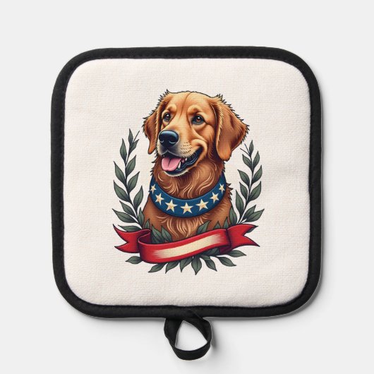 Patriotic Golden Retriever Americana Art Tee 2 鍋敷き (正面)