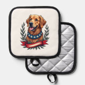 Patriotic Golden Retriever Americana Art Tee 2 鍋敷き (正面/裏面)