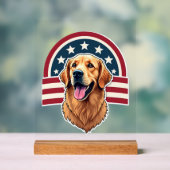 Patriotic Golden Retriever Arc Layout Shirt 2 アクリルサイン (ニュートラル)