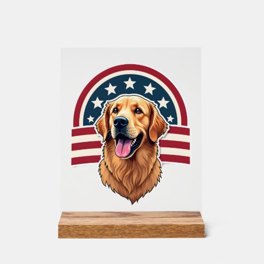 Patriotic Golden Retriever Arc Layout Shirt 2 アクリルサイン (正面)