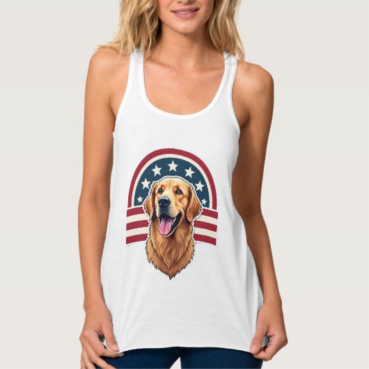 Patriotic Golden Retriever Arc Layout Shirt 2 タンクトップ (正面)