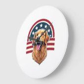 Patriotic Golden Retriever Arc Layout Shirt 2 ラージ壁時計 (傾斜)