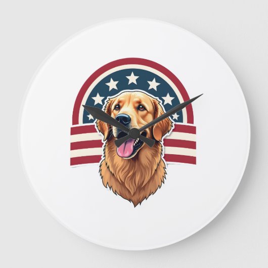 Patriotic Golden Retriever Arc Layout Shirt 2 ラージ壁時計 (正面)