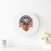 Patriotic Golden Retriever Arc Layout Shirt 2 ラージ壁時計 (ホーム)