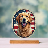 Patriotic Golden Retriever Badge Vintage Tee 4 アクリルサイン (ニュートラル)