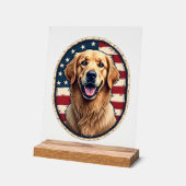 Patriotic Golden Retriever Badge Vintage Tee 4 アクリルサイン (傾斜)