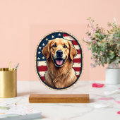 Patriotic Golden Retriever Badge Vintage Tee 4 アクリルサイン (ウェディング)