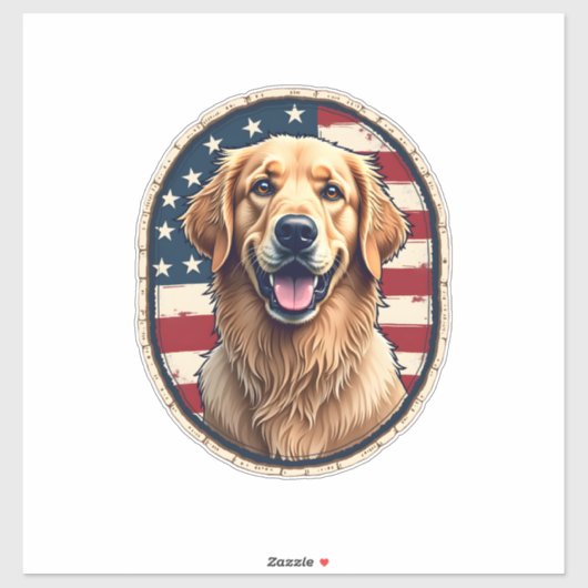 Patriotic Golden Retriever Badge Vintage Tee 4 シール (シート)