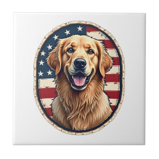 Patriotic Golden Retriever Badge Vintage Tee 4 タイル (正面)